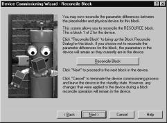 Device Commissioning Wizard Reconcile Block Window for the Transducer Block G Note If you wish to reconcile differences between the Resource block in the digital valve controller and the Resource