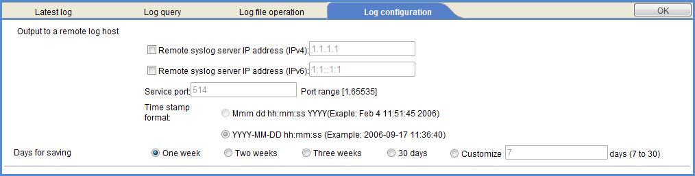 Operation log file provides back up or delete operation log file as today or the desired day.