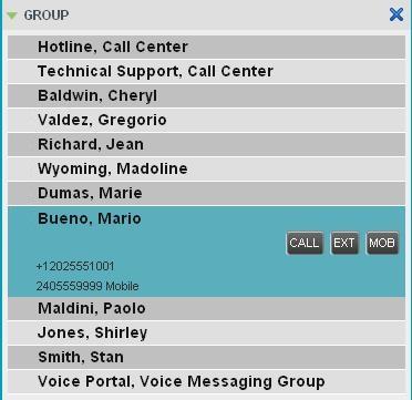 When you click a contact, the entry expands and the contact s information, such as phone numbers and the action buttons for the operations that you can currently take on that contact appear.