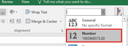 tab). Select the General or Number format option, as illustrated.