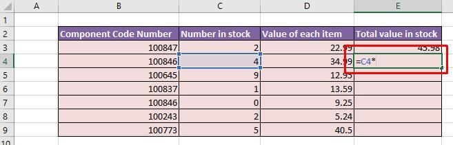 Excel 2016 Foundation Page 110 Type in the * symbol, you see this. Click on cell D4 and you will see this.