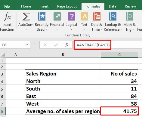 Excel 2016 Foundation Page 122 As you can see the function is: =AVERAGE(C4:C7) This function tells Excel to sum the average in the range C4:C7. Max function Click on the Max worksheet tab.