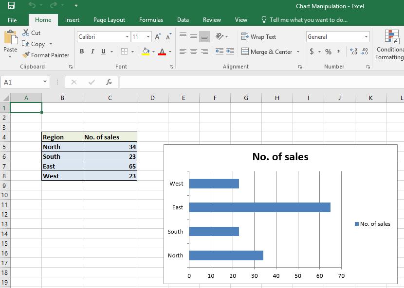 Excel 2016 Foundation Page 148 To resize a chart, click on it to select it. Move the mouse pointer to one of the four corners of the chart.