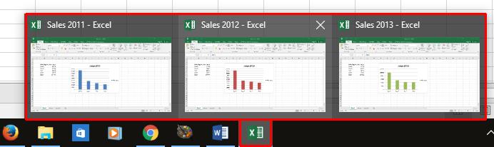 Switching between workbooks To switch to a particular Excel workbook, click on the Excel workbook icon displayed within the Windows