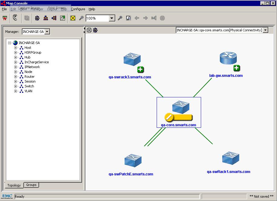 EMC Smarts operator can perform a show Map to view notification in context of the network