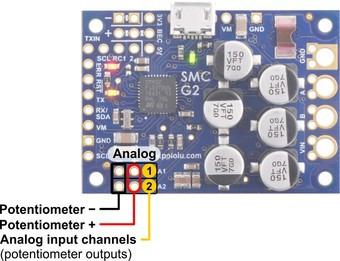 High-Power Simple Motor Controller G2 18v25 or 24v19 analog connections. Analog connections overview The analog connection block consists of two channels.