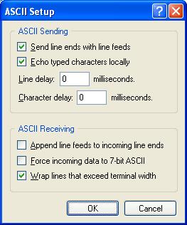 The following picture shows our recommended ASCII settings when using HyperTerminal: You can get to