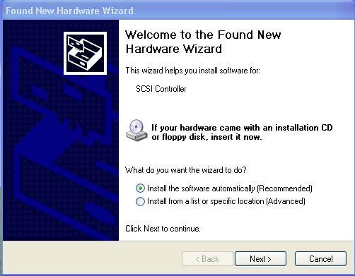 2. In the Found New Hardware Wizard window,
