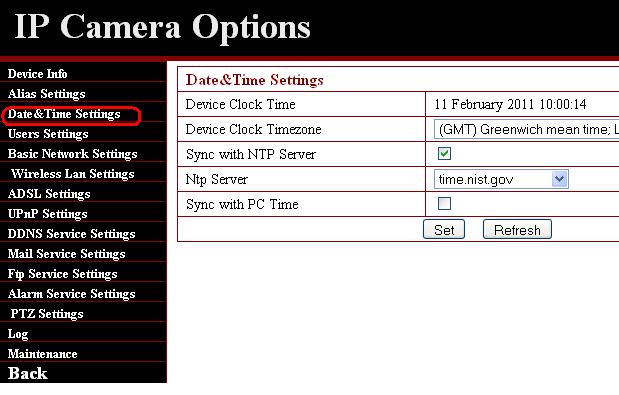 4.5. Date & Time Settings Use this option to synchronize the camera time with the PC time or an NTP time server.