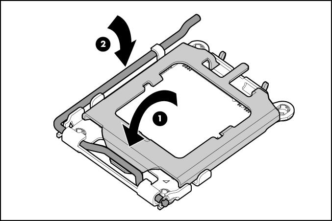 14. Close the processor retaining bracket and the processor retaining latch. 15. Remove the thermal interface media protective cover.