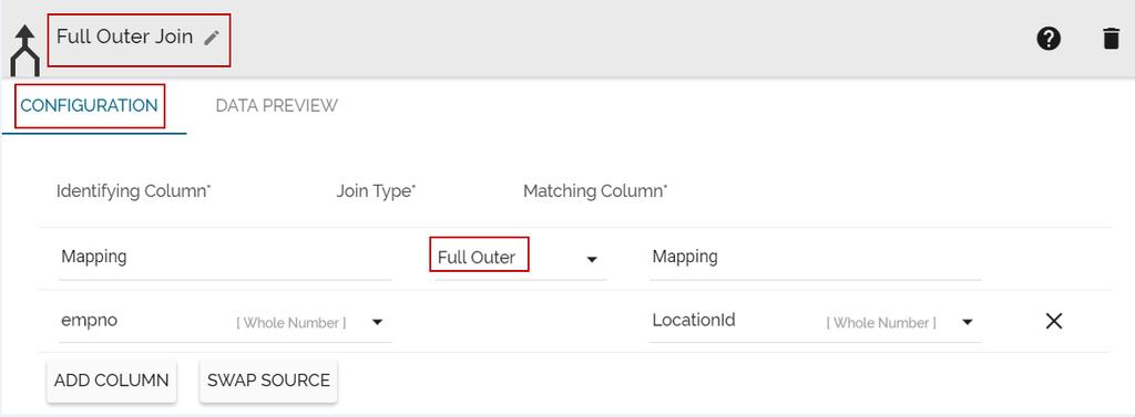 c) Right Outer Join i. Connect the join component to the configured input datasets and output component to create a workflow. ii. Specify a join type from the Configuration tab of the join component.