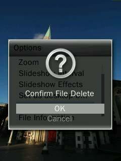 3. Use the / buttons to highlight OK and press to permanently delete the currently displayed picture, or select Cancel"to