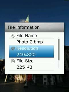 File Information This option will display all information about the photo file currently playing (File Name, Resolution, File