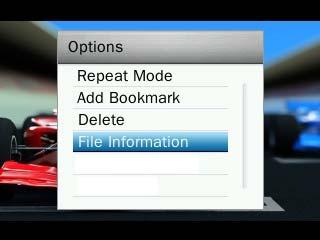 While viewing a file in the VIDEO mode, press the button to open the Options menu. 2.
