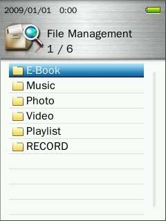 File Management Browsing the Internal Memory or microsd Card 1. Press and hold the button to enter the Main Menu. 2. Use the / / / buttons to select File Management and press. 3.