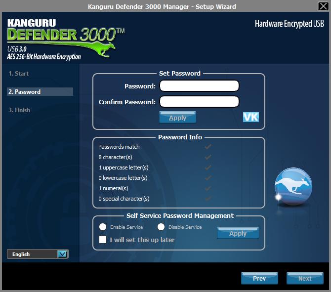 Running Kanguru Defender Manager 2.3 Setting a Password From the Set Password screen: 1. Enter your password in the Password field.
