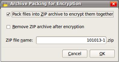 If several files are selected to encrypt, a question appears whether the files should be encrypted separately or as a package: When selecting Pack files into ZIP archive to encrypt them together, the