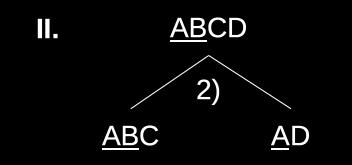 1) BD C : violates BCNF 2) A D : violates 2NF or Note that decomposing on AB C is useless, as that FD does not violate BCNF for the relation. e.