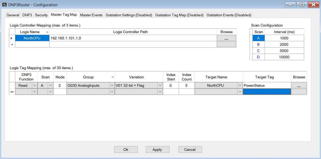 Setup The second part of the Scheduled Tag mode setup is to configure the scan intervals. The scan intervals allow different data items to be transferred at different rates.