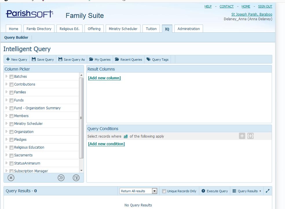 4. Click the My Queries area, seen above and search for the query called: Contribution Amounts for Families EOY