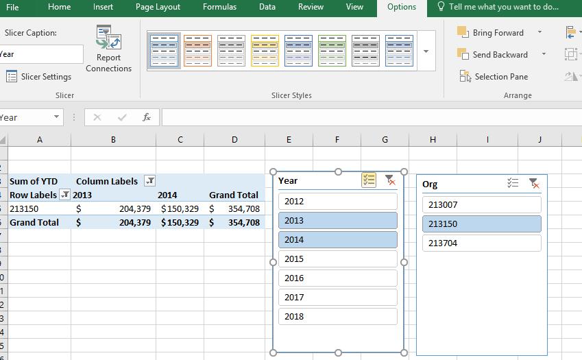 Figure 12 Simply select the values that you want to display. Those values highlighted are the values that are shown in the Pivot Table.