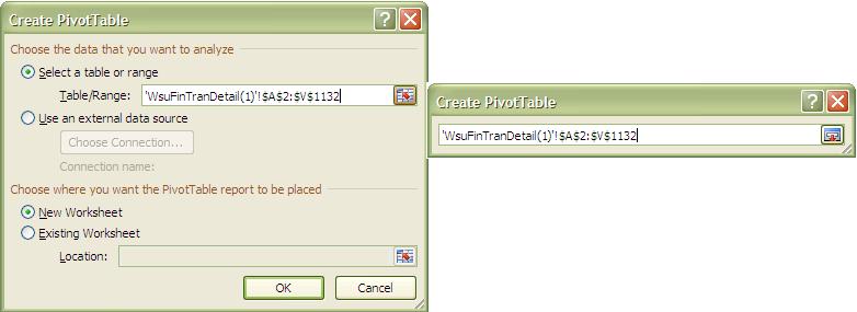 Figure 4 SELECT YOUR DATA - OPTIONS Select a table or range This option allows you to highlight your data set in Excel.