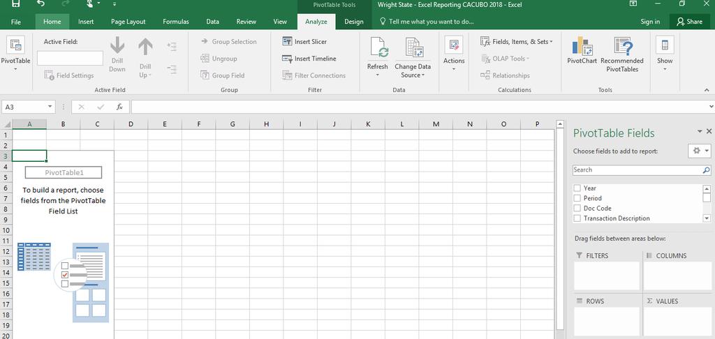 Figure 5 Your Pivot Table is on the left side of your screen. On the right side of the screen is your Pivot Table Field List.