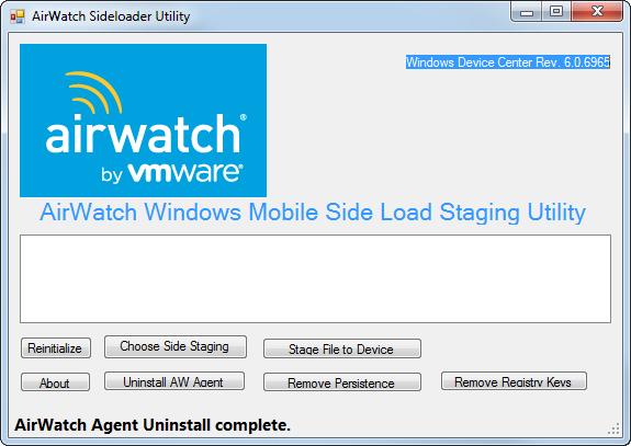 3 Once the Sideload Staging Utility detects connection with the device that has existing staging, select any of the following buttons: Setting Uninstall Hub. Remove Persistence. Remove Registry Key.