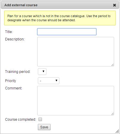 You can also add an already completed course. In that case, check the box Course completed and fill in Start and End date before you press Save.