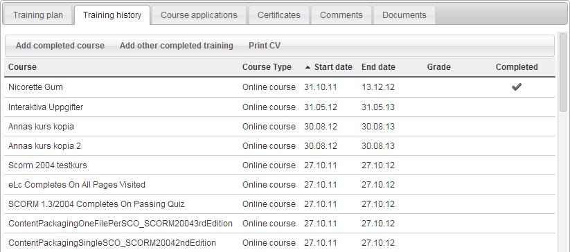 You can also manually add external courses, training or other training that are not handled in LUVIT by using the tool Add other completed training. This may be useful e.g. if you want to print a resume.