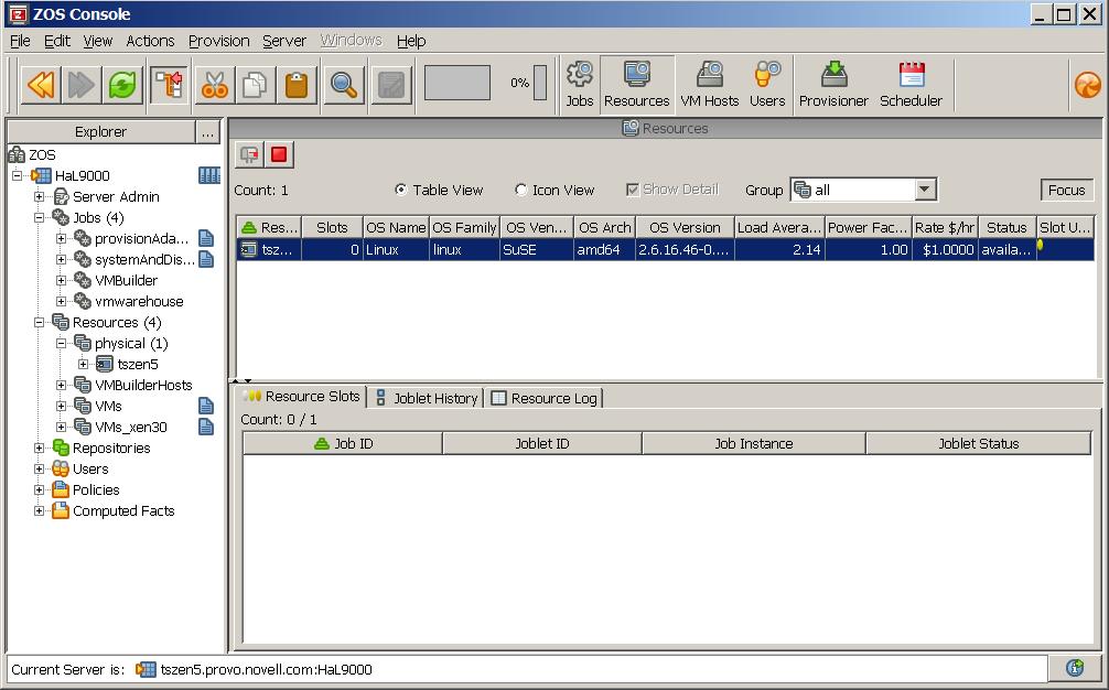 Figure 2-1 The Interface of the ZENworks Orchestrator Console The following chart describes the
