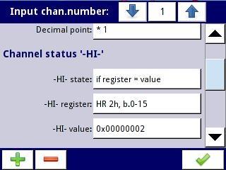 Fig. 7.103. Sample setting for the block parameters: Channel status -HiAfter configuration the Input channels of the device we set parameters Register blocks.