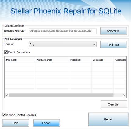 Repair DB / SQLITE File Stellar Phoenix Repair for SQLite repairs SQLite Database (DB / SQLITE) files and allows you to save to your preferred location.
