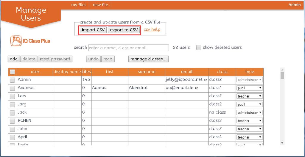 Export CSV Click upon the export CSV button to export current user list as a csv.