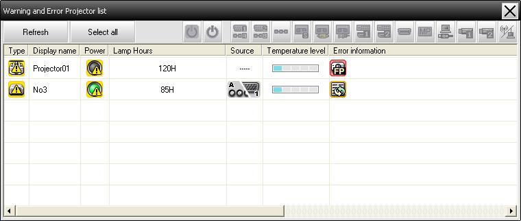 Monitoring window layout If you move the mouse pointer over the icon of the Error information, details of the error and