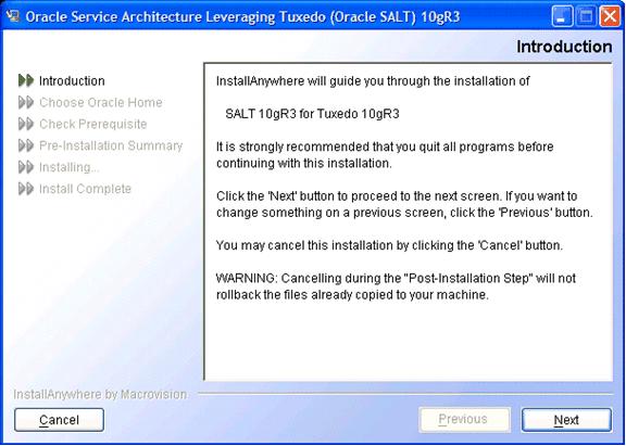On Windows: a. Choose Start Run. The Run dialog appears. b. Click Browse to navigate and select Oracle SALT 10g Release 3 (10.
