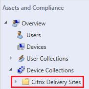 supported versions of XenApp and XenDesktop. The Connector adds items to the Configuration Manager console such as: A Citrix Delivery Sites node under Assets and Compliance > Device Collections.