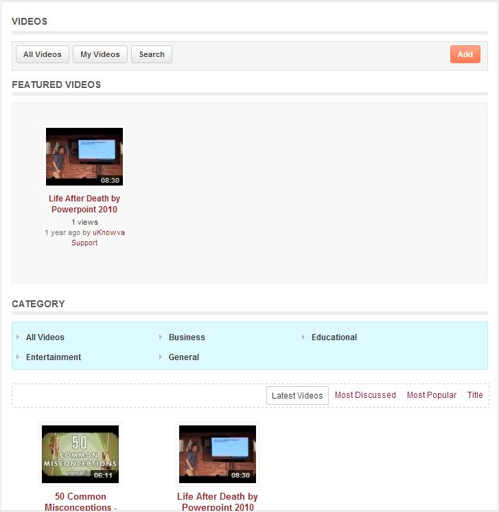 Videos Videos, like photos, can be shared with other members of the network.