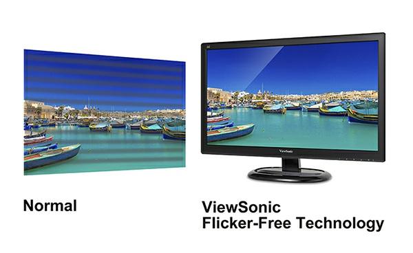 ViewSonic Flicker-Free Viewing for Improved Eye Comfort ViewSonic flicker-free displays eliminates screen flickering at all brightness levels to provide a more comfortable viewing experience.
