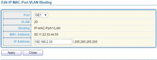 binding entry. Specify a VLAN ID of a binding entry.