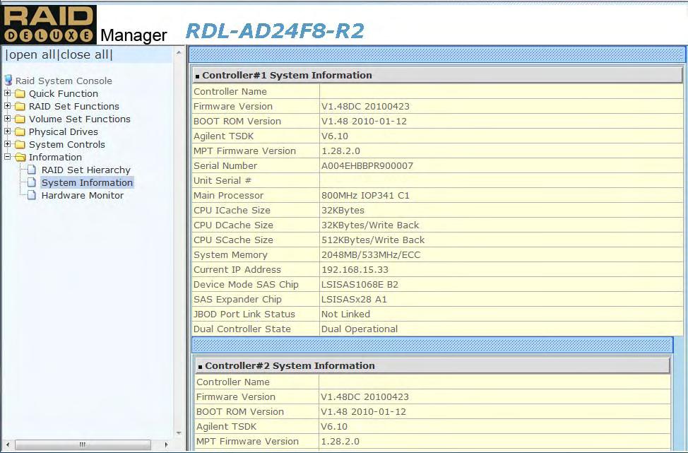 5.6.2 System Information To view the Disk Array s controller