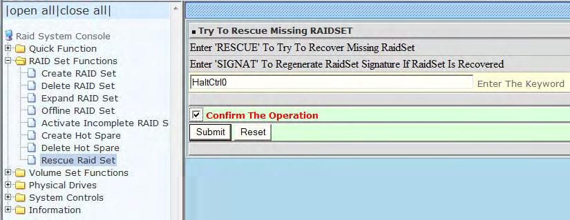 4. In the text box provided, enter the command HaltCtrl0. Tick Confirm The Operation and click Submit button.