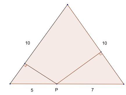 QUESTION 12 An isosceles triangle has legs of length 10 and a base of length 12.