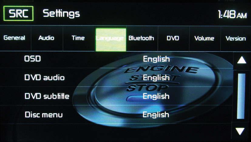 Language Sub-Menu Screen On Screen Display (OSD) - Touch English, Spanish or French to select the language for the OSD Display.