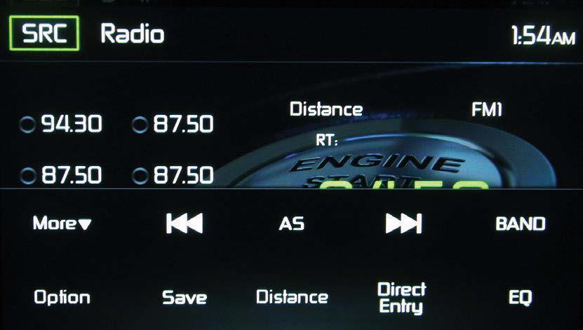 RADIO TUNER OPERATION From the main menu screen touch the radio icon. The radio tuner display screen appears. Radio Tuner TFT Display The on-screen icons and touch key areas are outlined below.