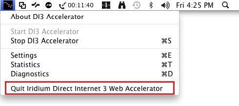 4.8 Quit Web Accelerator To close the Direct Internet Web Accelerator, select the Quit Iridium Direct Internet 3 Web Accelerator option from the User Interface Menu.