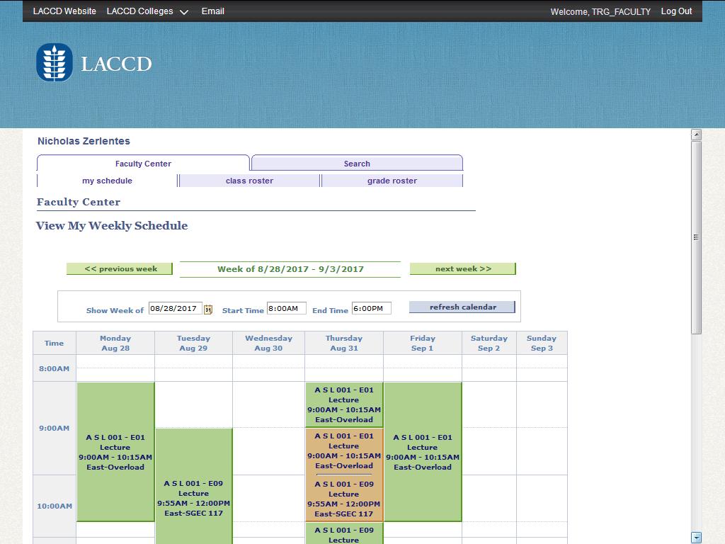 5. Click View Weekly Teaching Schedule to view the Schedule in a Weekly Calendar format. 6.