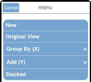Tap Group By (X) to change the column selected for the X-axis (the Group By field) or add any column available in the report, including hidden and NOPRINT columns.
