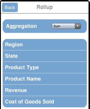 Active Technologies for Mobile Web Apps Viewing Data in a Rollup Table In this section: Using the Rollup Tab Tap Rollup or touch the right arrow for the Rollup menu option to display a menu that