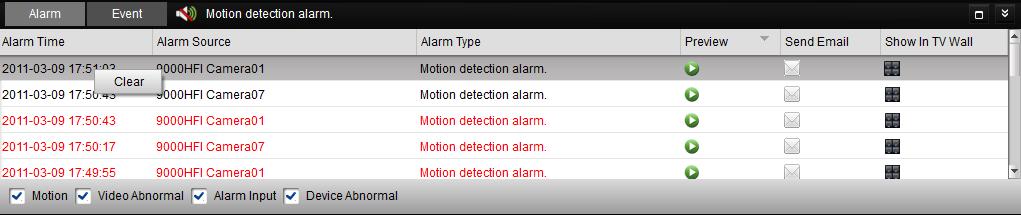 Abnormal. You can select a log and right click it to remove it from the list by right clicking the mouse and then click. 11 Clear Alarm Log 5.